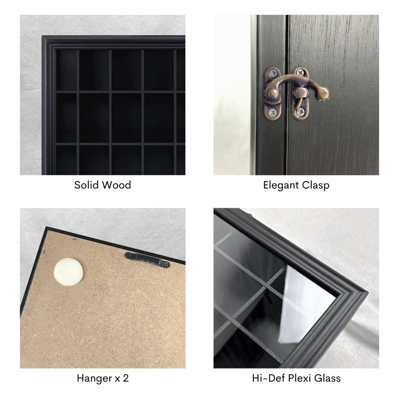 Black Lacquered Solid Wood Wall Mounted Display Case with Acrylic Door