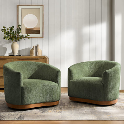 Berklie 31.5"W Modern Boucle Chenille Swivel Barrel Armchair With Ergonomic Backrest And Solid Wood Legs