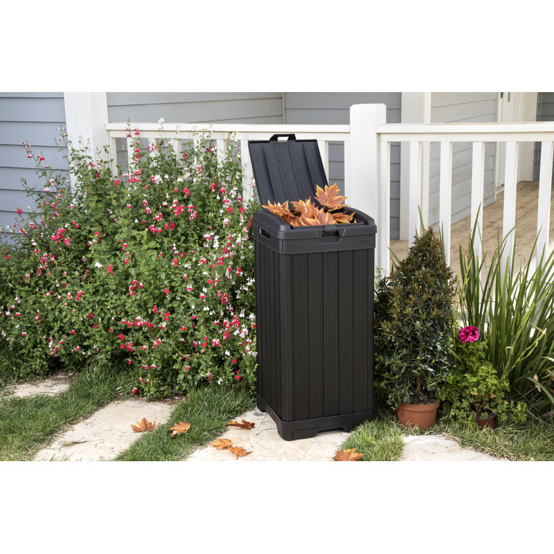 Keter Baltimore 39 Gallon Manual Lift Waste And Recycling Trash Bin With Drip Tray Made of Durable Weather-resistant Resin - Black