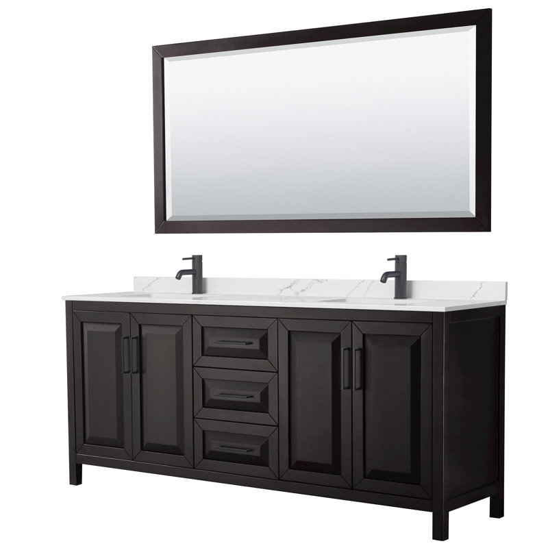Daria 80'' W Vanity, Matte Black, Brown, White Quartz