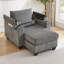 Chaise en velours côtelé gris 37,4 po avec design convertible, ports, porte-gobelets, porte-téléphone et compartiments de rangement pour espaces de vie-496484527-496484513