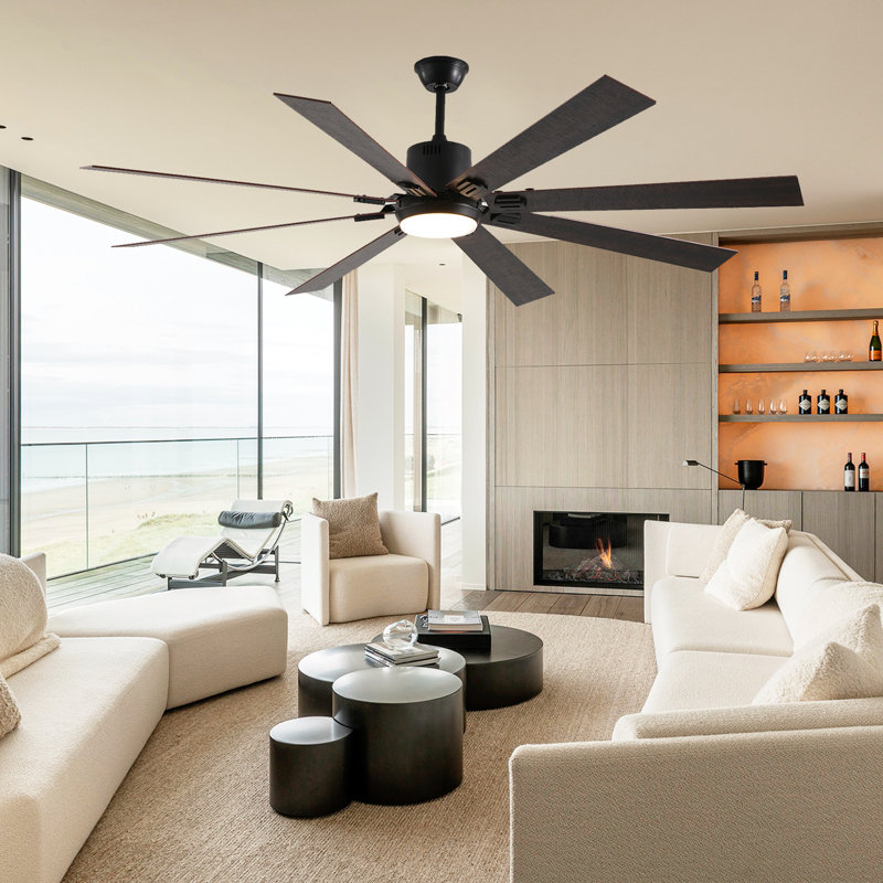 72" Walnut LED Ceiling Fan Light, 8 Wooden Blades, Remote, Adjustable Color Temperature