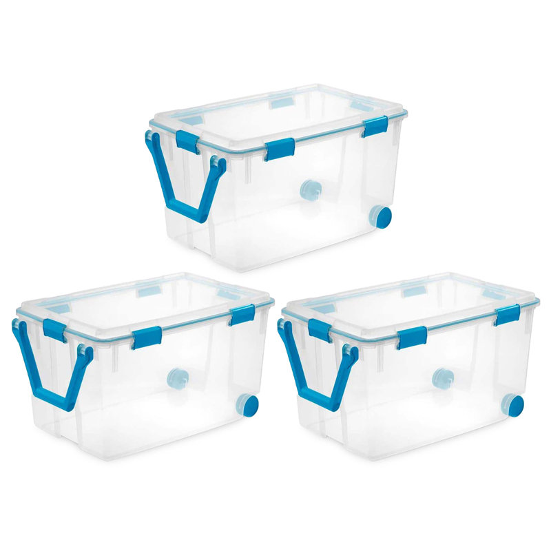 Sterilite Clear Plastic Storage Bin w/ Gasket Latch Lid, 3-Pack