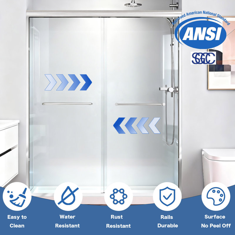 56-60 In. W X 72 In. H Semi-Frameless Sliding Shower Door In Chrome With 1/4 In. Thick Tempered Glass, Chrome