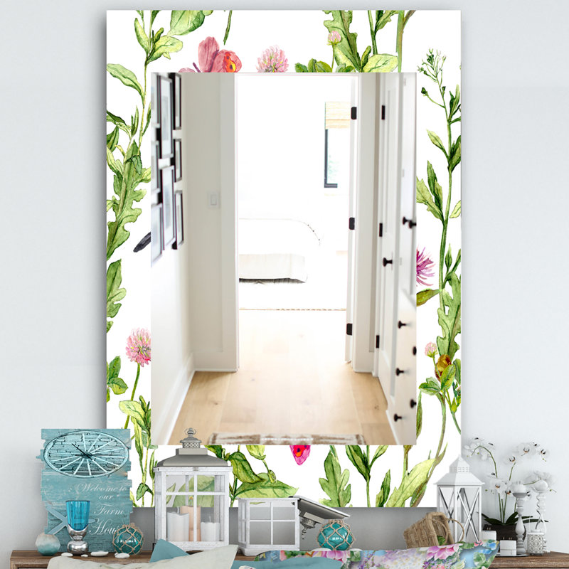 Miroir mural bohémien et traditionnel fleur 43, H 24 po x l 32 po, Floral 3