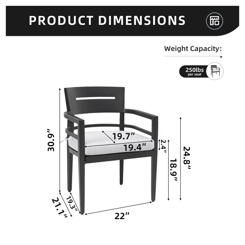 Ensemble de chaises de patio d'extérieur 4 pièces avec coussins en tissu Sunbrella, structure en aluminium, résistant aux intempéries, noir Ember