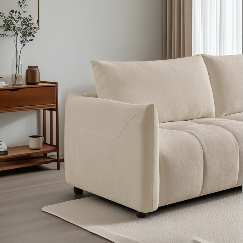 90 " Upholstered  Couches with Tufted Sofa, Modern Polyester Large Soft Cushioned Backrest, Cream
