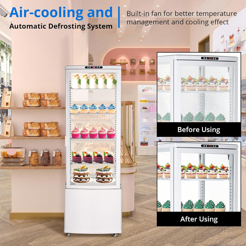 Commercial Refrigerator Display, 215L/7.6 Cu. Ft Display Refrigerator Pastry, Countertop/Floor Refrigerator, Double-Layered Glass Display Refrigerator with Wheels, Led Lights, Auto Defrost