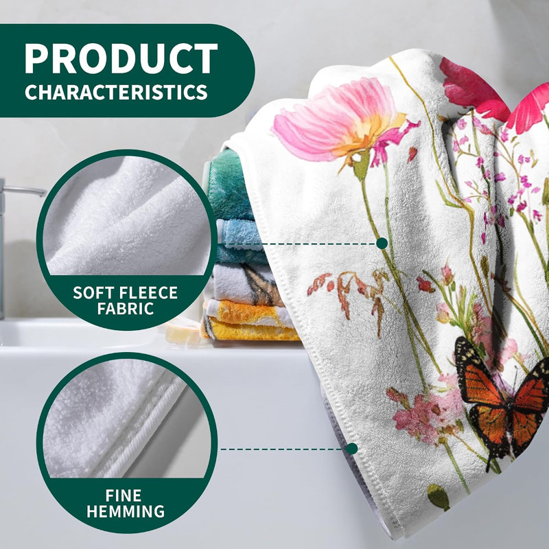 Serviette de bain printemps et été avec fleurs colorées surdimensionnées et papillons pour les femmes dans la salle de bain 32 * 63 pouces Plus, vous recevrez un sac fourre-tout en toile de style plage