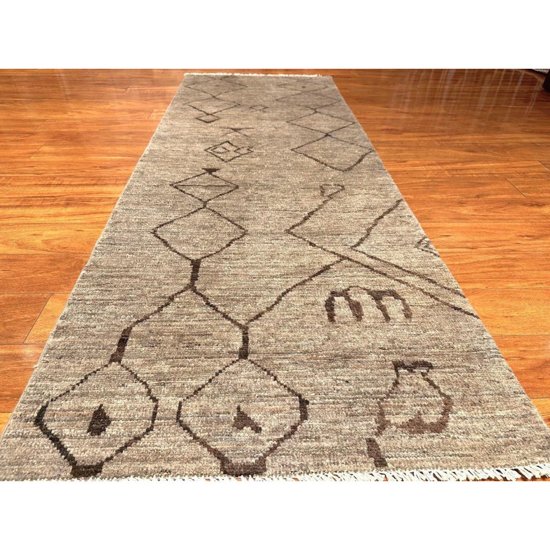 Tapis de couloir en laine noué à la main 2 pi 10 po x 7 pi 7 po | Chemin de table tribal marocain | Tapis de couloir brun taupe Boho | Chemin de table berbère style Tanger