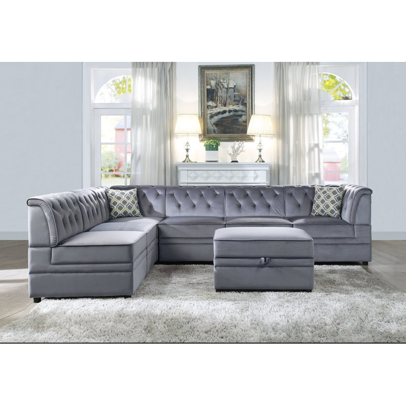 Canapé et méridienne modulaires en velours de 126 po avec repose-pieds Raybourne
