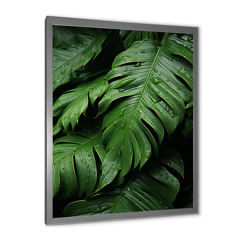 «Emerald Canopy Exotic Palmscape I», reproduction sur toile, Encadrement argenté, H 32 po x l 16 po x P 1 po