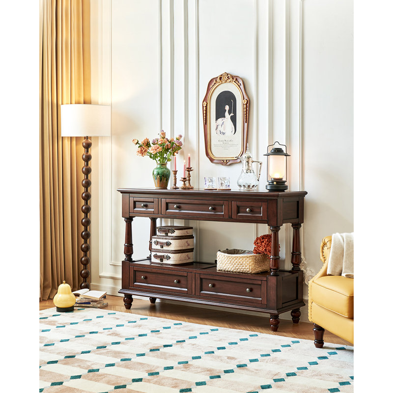55.12" Dark brown Rectangular Solid Wood Console Table