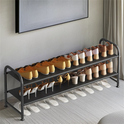 2-Layer Shoe Rack With Long Storage Shelf, Wardrobe Entrance Wide Metal Shoe Rack
