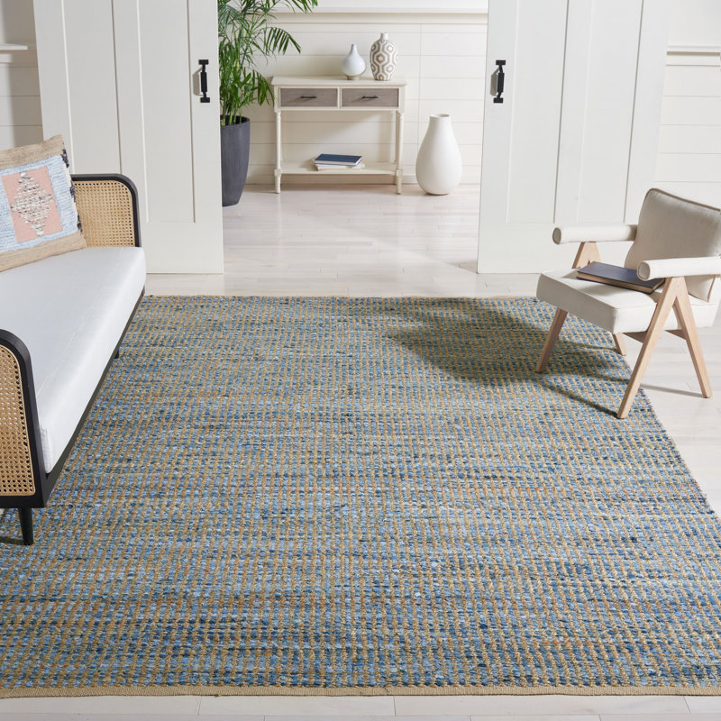 Parkman Hand Woven Jute/Denim/Cotton Rug in Natural/Blue, Rectangle 12' x 18'