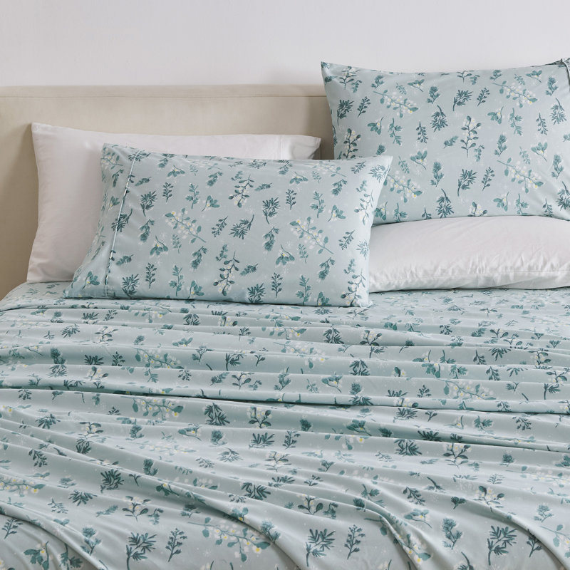 Winter Floral Ultra Soft Microfiber Sheet Set, Blue, Twin Sheet Set with 1 Pillowcase