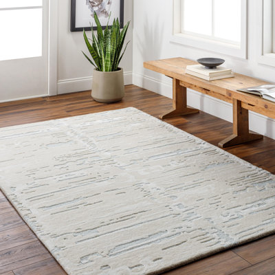 Tapis rectangulaire en laine / viscose touffeté à la main ivoire Dreamscape
