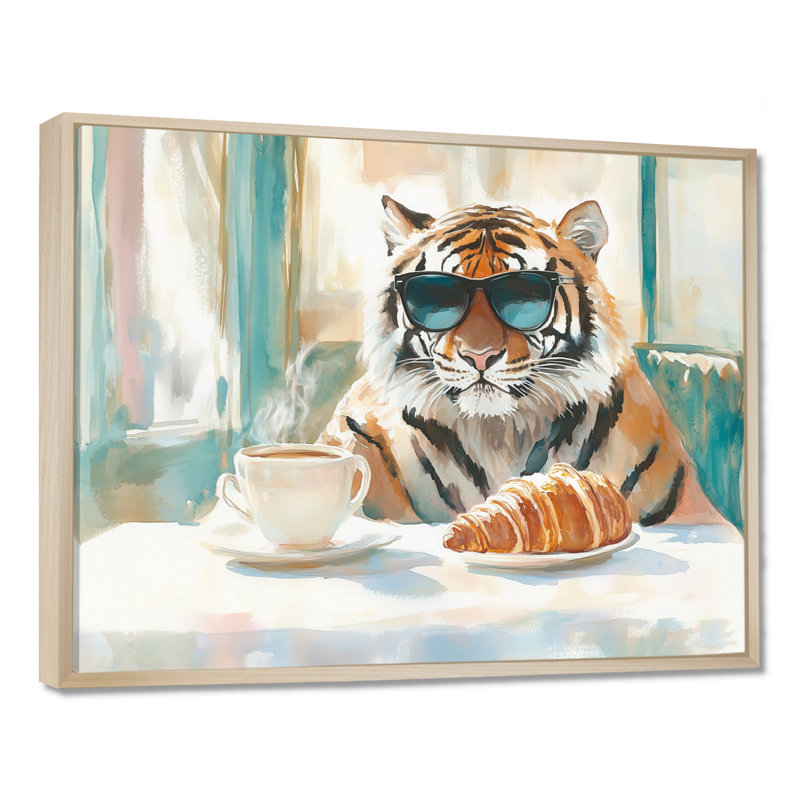 Brunch parisien - Toile encadrée Tigre, H 34 po x l 44 po, Cadre naturel flottant