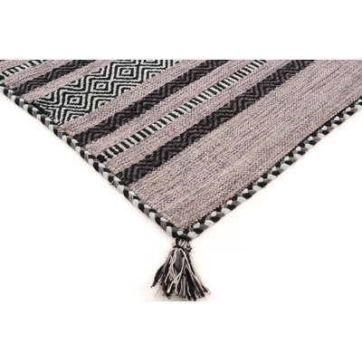 Azizi Striped Hand Woven Cotton Grey Rug