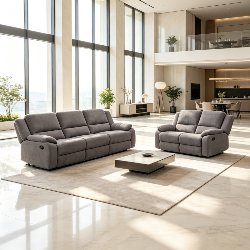 Ensemble de canapé inclinable 2 pièces - canapé 3 places et causeuse, Polyester gris, Gris
