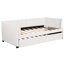 Lit de jour simple rembourré beige avec tissu de rangement extensible, portatif, pliable et ergonomique pour une nuit de détente