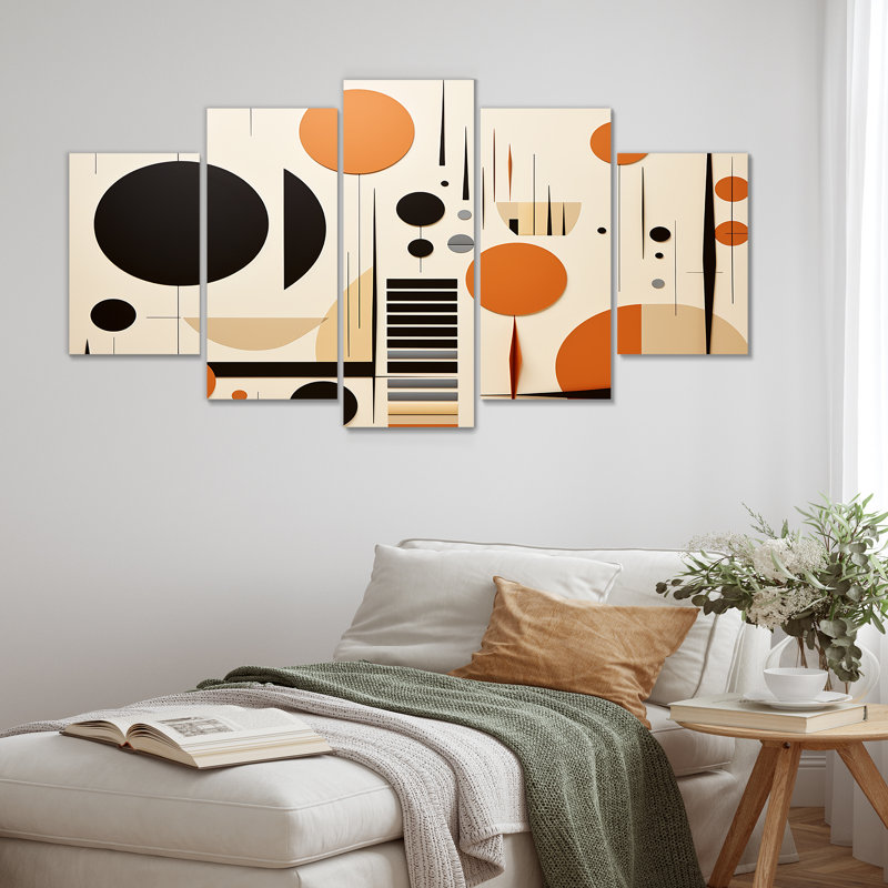 Echoing Ellipse Beige Geometric Frequency IV - Abstract Geometric Multipanel Wall Art Set