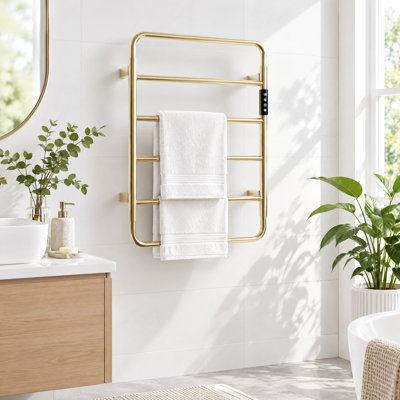 Modern Wall Mounted Electric Towel Warmer with Temperature Display, Plug in or Hardwired