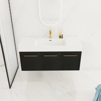 48 Inch Bathroom Vanity. Sink With Thick Resin Basin, Black Chestnut. Smooth Hinges, Plywood Material 48" Vanity Sink. Wall Mounted, Hinge Feature, Build