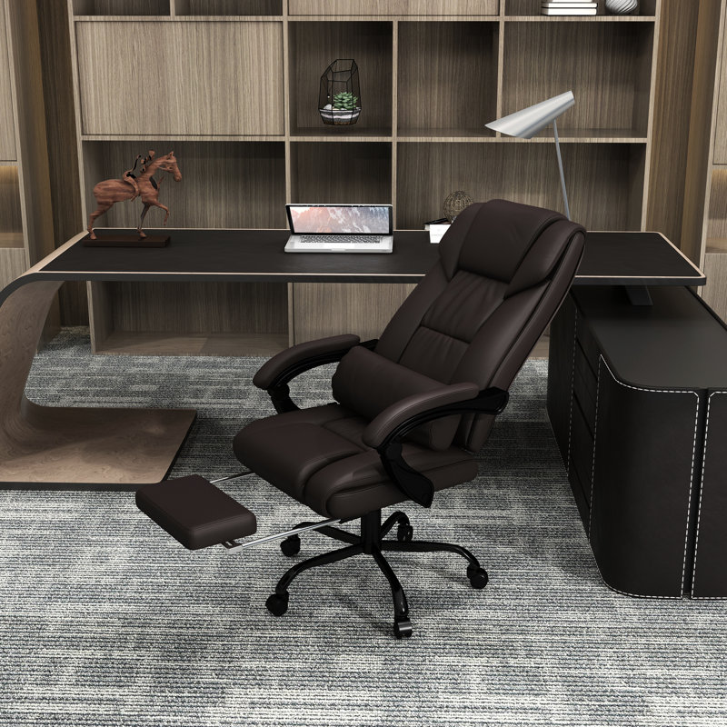 Chaise vibrante brune avec 6, réglable, inclinable, repose-pieds pour bureau d'ordinateur à hauteur réglable et massage chauffant, similicuir