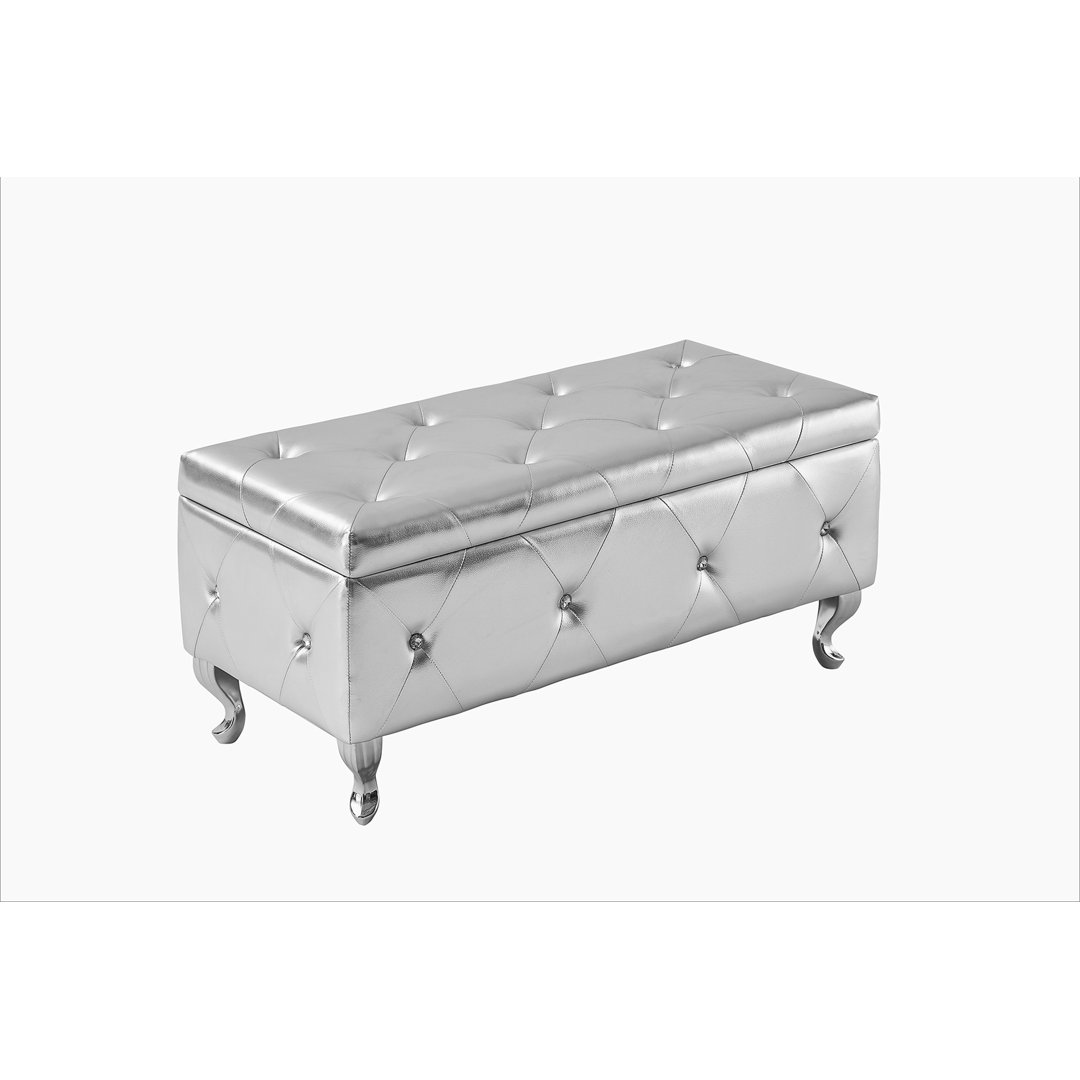 Juilianna Luxury Storage Ottoman Bench, PU Upholstered Ottoman Flip Top Entryway Bench, Padded Seat House of Hampton® Leather Type: SIlver Faux Leather