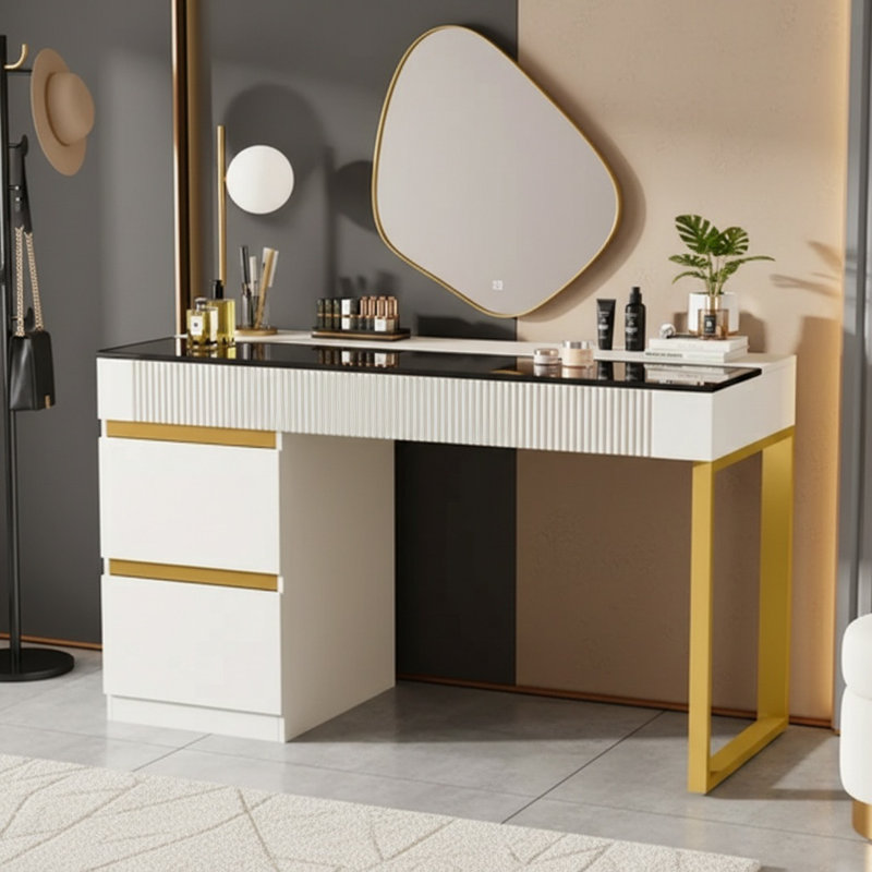 Modern Dressing Makeup Vanity with 4 Drawers and Glass Desktop Without Mirror