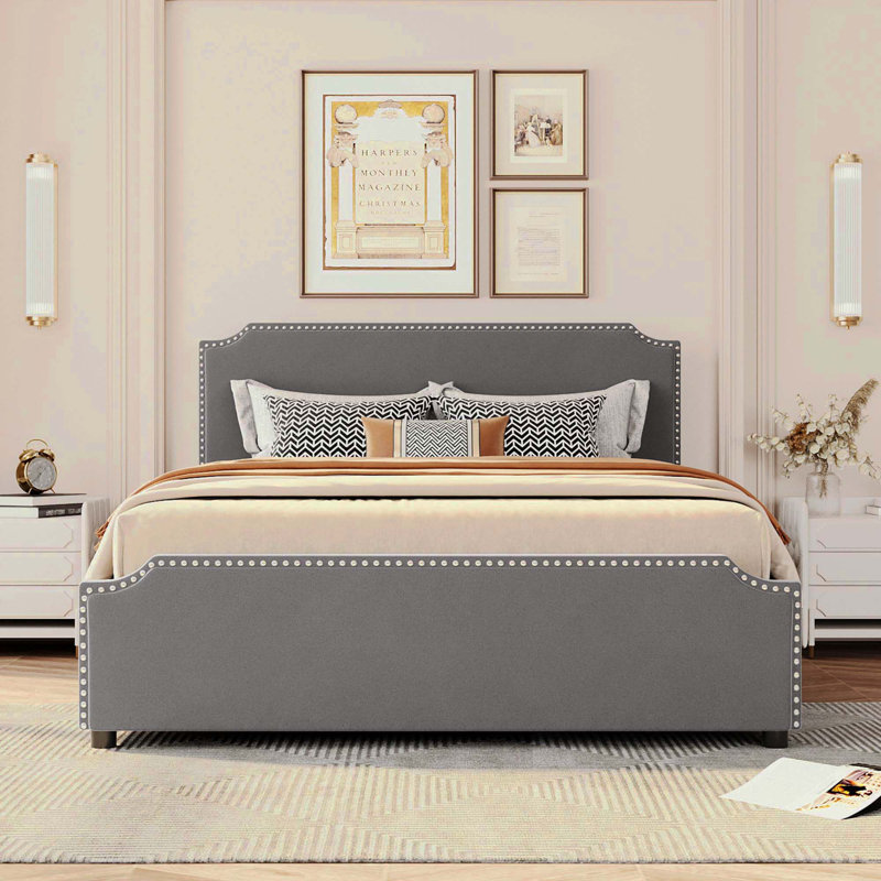 Upholstered Platform Storage Bed, Gray