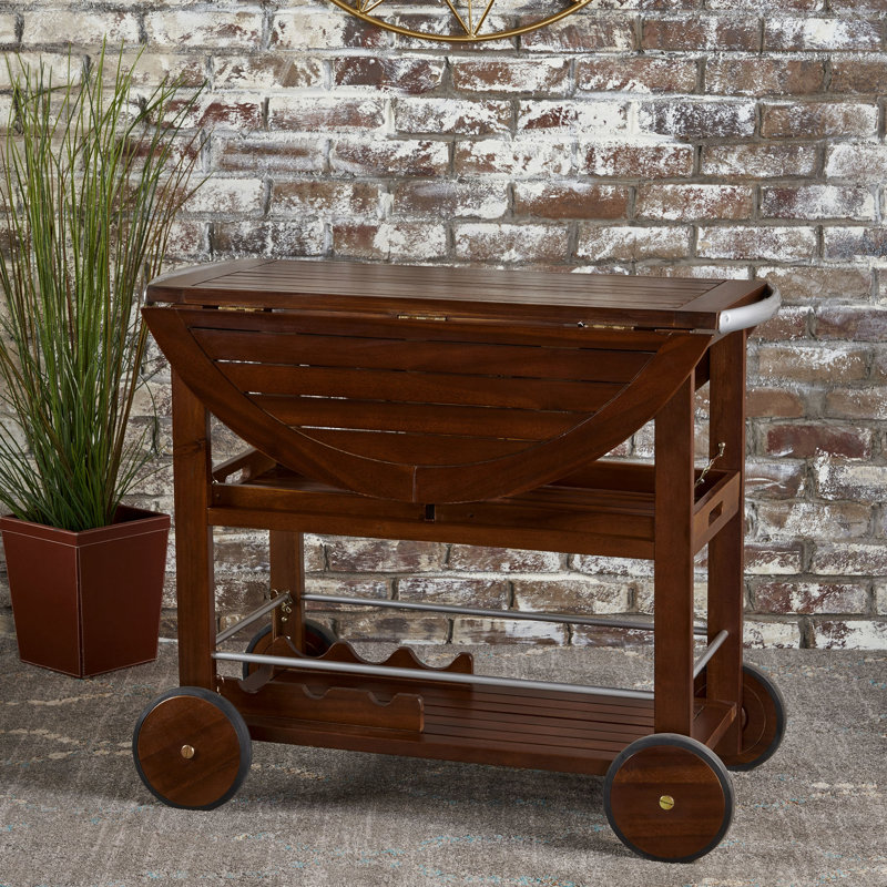 Chariot-bar en bois avec support à vin amovible et stable