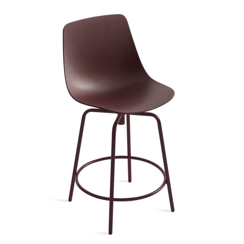 Clean Cut Swivel Counter Stool with Metal Frame, Oxblood Genuine Leather, Counter Stool (24" Seat Height)