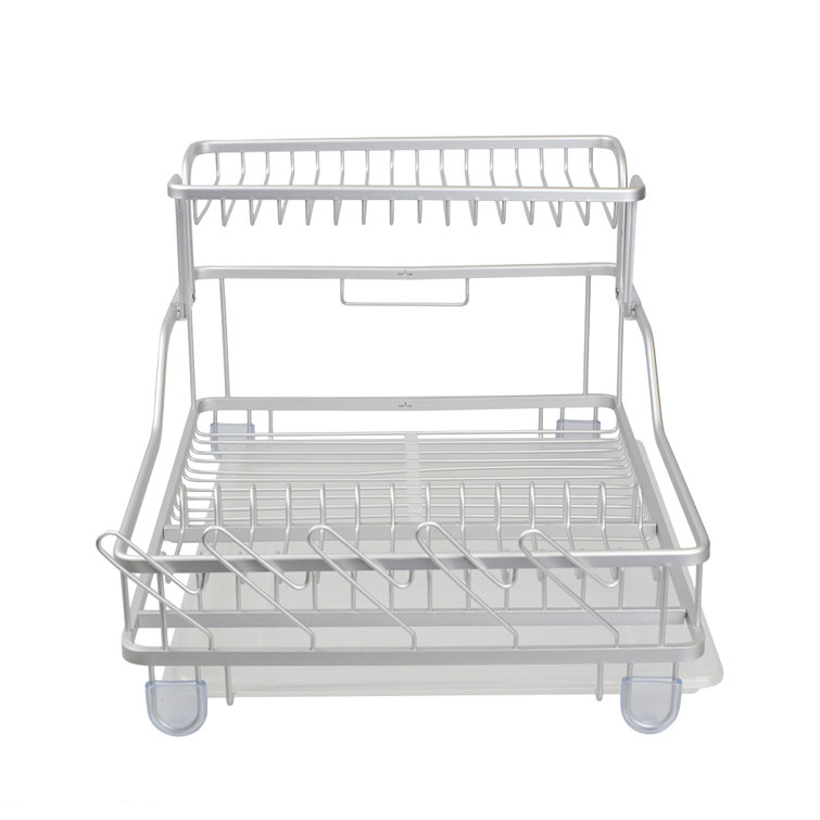 4 pieces Michael Graves Elevated 2 Tier Dish Rack With Dual Compartment  Utensil Holder, Grey - Dish Drying Racks - at 