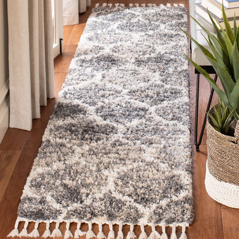 Tapis à poil long à motif géométrique Ch Wilson, Tapis de couloir 2 pi 2 po x 8 pi