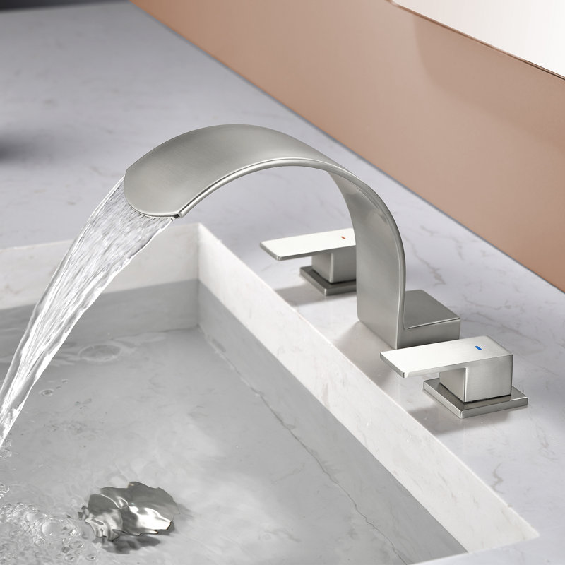 Robinet de baignoire cascade à fixation sur le comptoir avec poignée double, Brushed Nickel