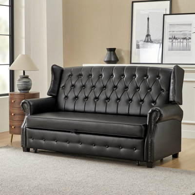 Atravion 73.5'' Transitional Vegan Leather Sofa Bed with Button-tufted Back
