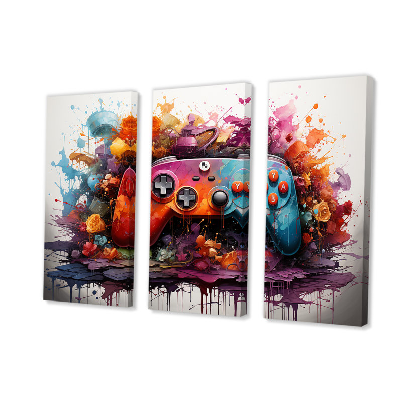 Neon abstrait jeu vidéo contrôleur - art mural jeux vidéo, H 28 po x l 36 po