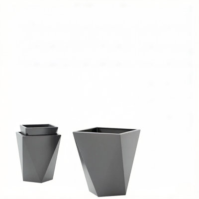Stackable Planters Set Of 3, Mgo Gray Modern Large Pots For Home Patio