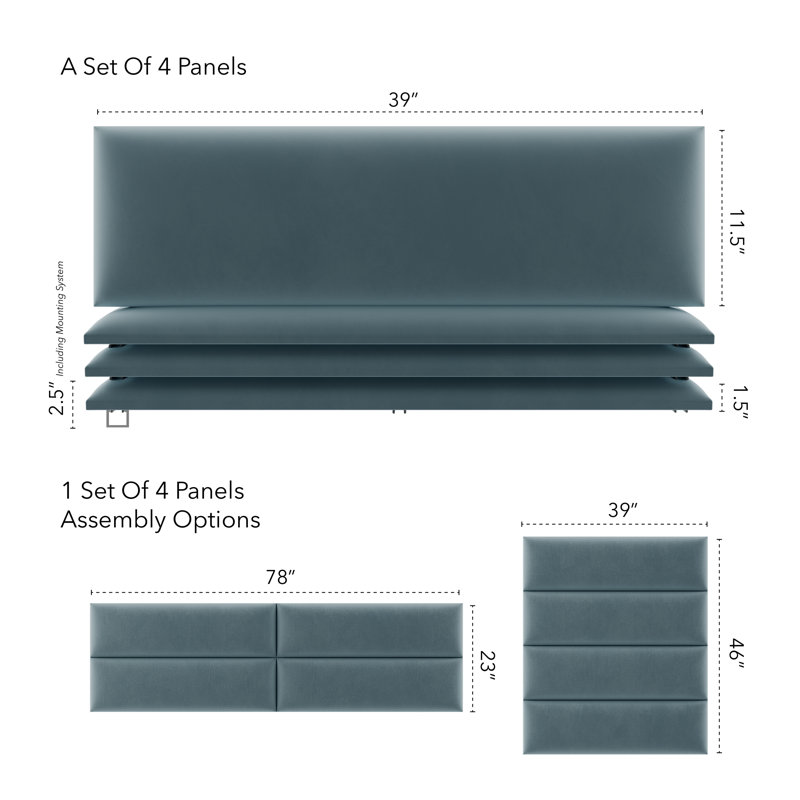 Sapan Upholstered Headboard, King, Velvet Micro Fiber Antique Blue