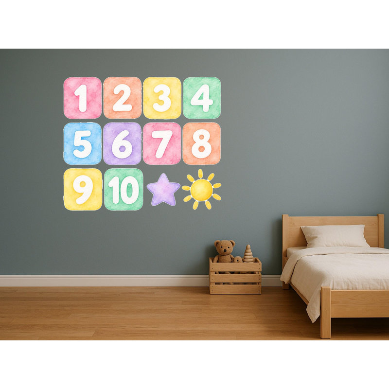 Pastel Hopscotch Number Wall Decals, Set of 12 Educational Peel and Stick Wall Stickers, Classroom Playroom Decor, Kids Learning Wall Art, 20"W x 20"H (50 x 50 cm)