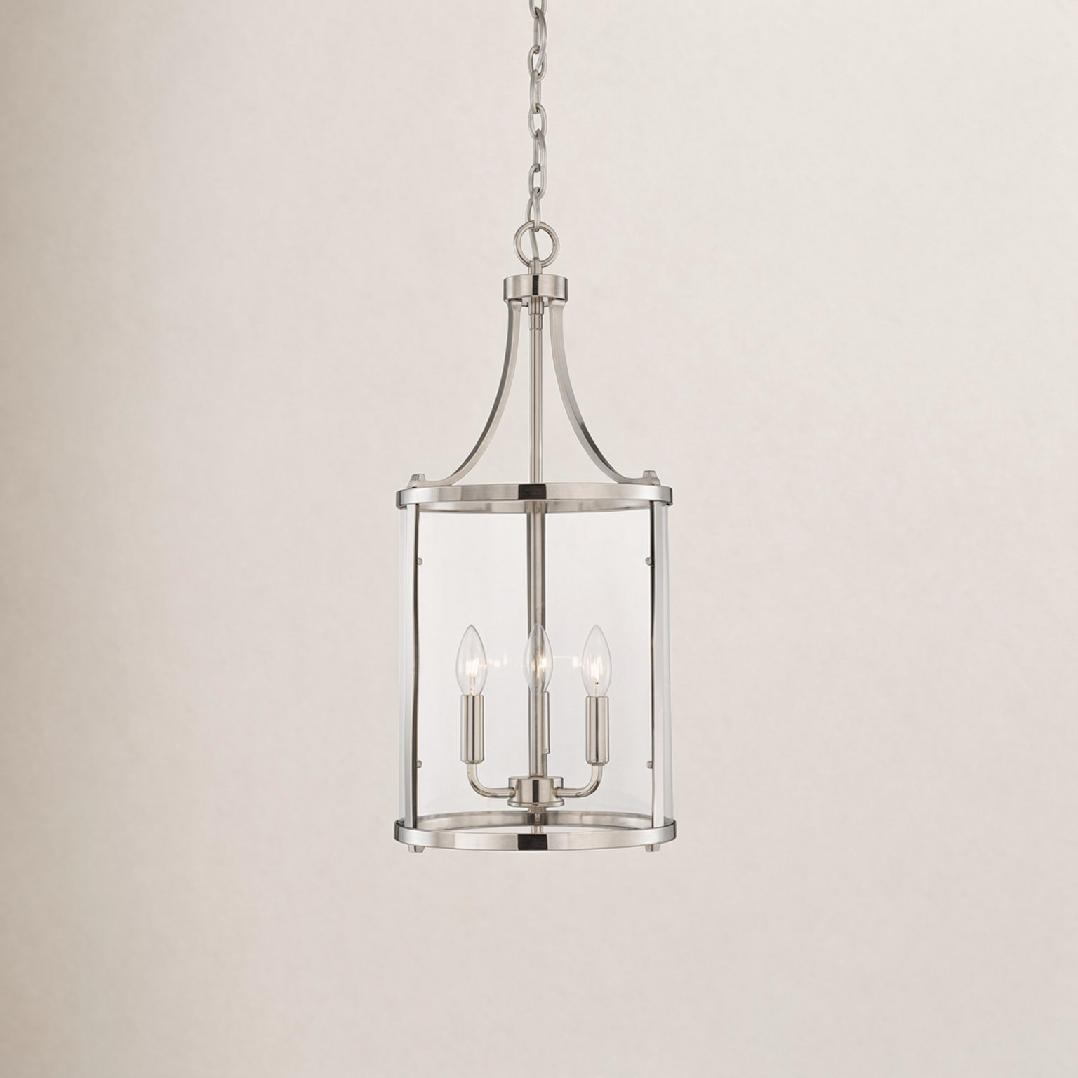 Wayland 6 - Light Dimmable Lantern Cylinder Chandelier, Polished Nickel, 26" H x 12" W x 12" D, 3 Lights