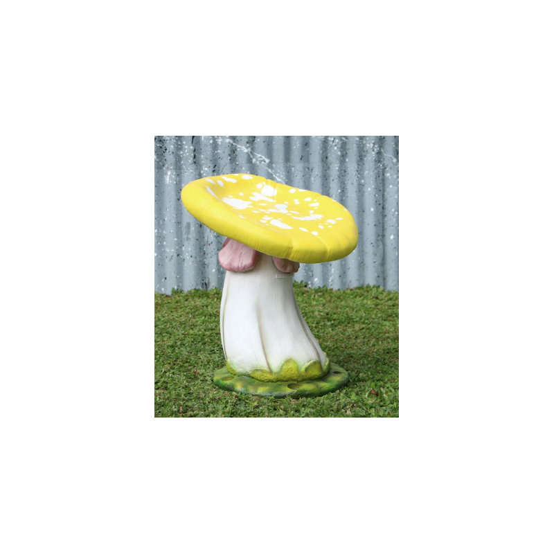 Statue simple tabouret champignon surdimensionné, Blanc / Vert / Jaune