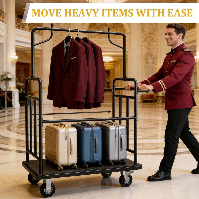 Luggage Cart with Wheels,1100LBS Heavy-Duty Luggage Trolley & Hand Truck,360° Silent Wheels with Anti-Collision Strip,Platform Dolly for Hotel Bellman,Airport and Resort Use