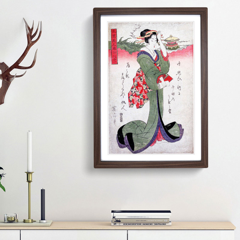 Elegant Woman by Kikukawa Eizan - Framed Print, 48cm H x 36cm W x 2cm D, Walnut Framed