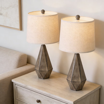 Farmhouse Table Lamps Set Of 2, Rustic Nightstand Lamps With Linen Lampshade For Bedroom Living Room Office, Distressed Wood-Like Base, Easy Assembly, Bulbs Not Included