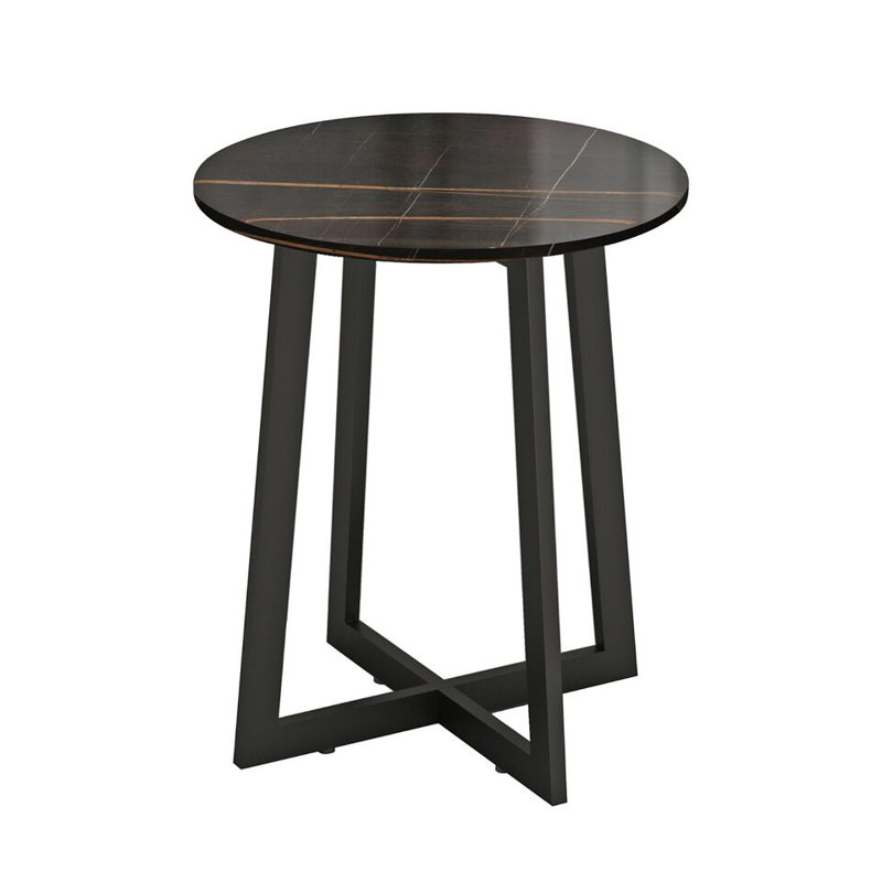 Ajana Solid Wood Cross Legs End Table, Black Marble