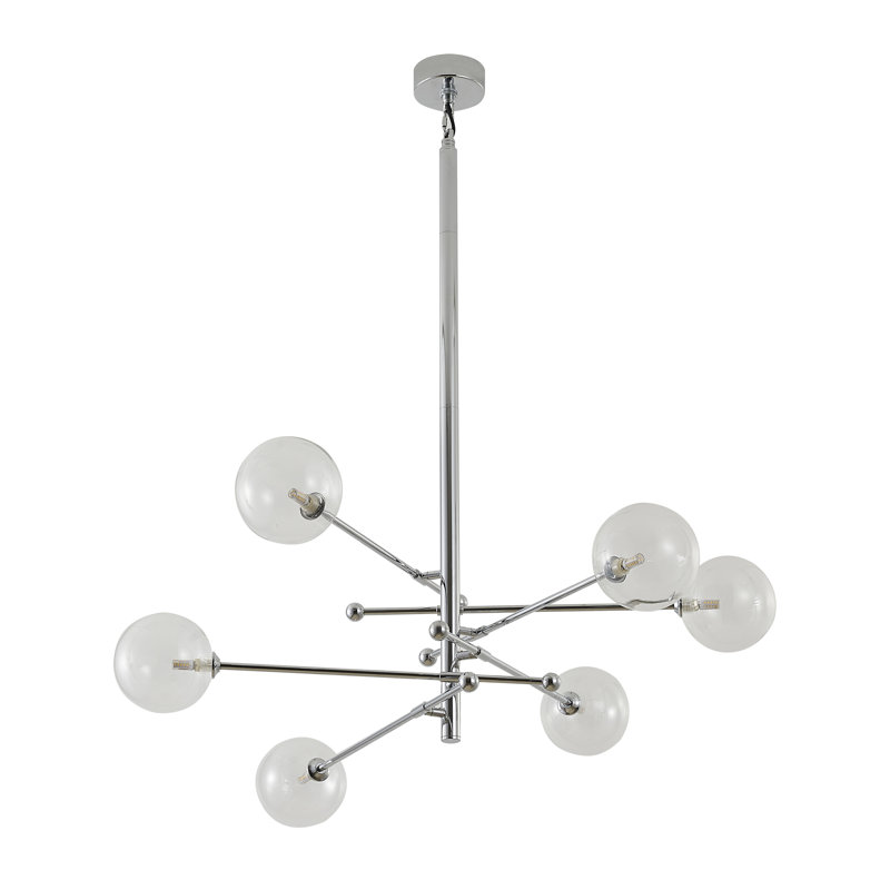 Lustre linéaire moderne Spoutnik à 6 lumières Chamblee, Chrome