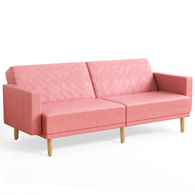 Mid-Century Modern Convertible Futon Sofa Bed Upholstered Loveseat Couch Sleeper With Cotton-Linen Fabric For Living Room by Latitude Run